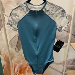 Ladies Zip-up Floral Mesh Leotard